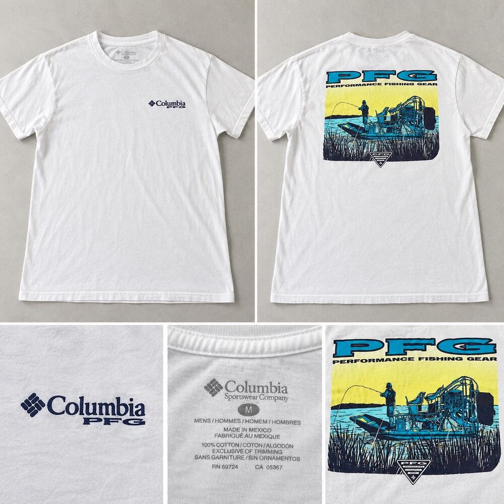 Columbia PFG Men’s M Fishing Graphic T-Shirt White Outdoor Angler Boat Tee